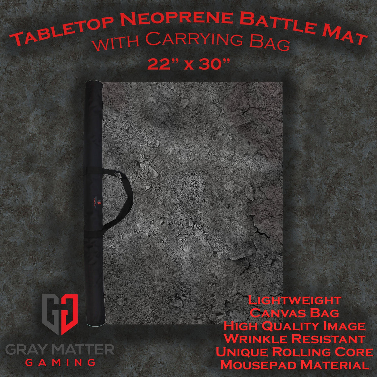 Gray Matter Gaming Gaming Mat 22x30 Ashen Wastelands - Neoprene Battle Mat with Bag