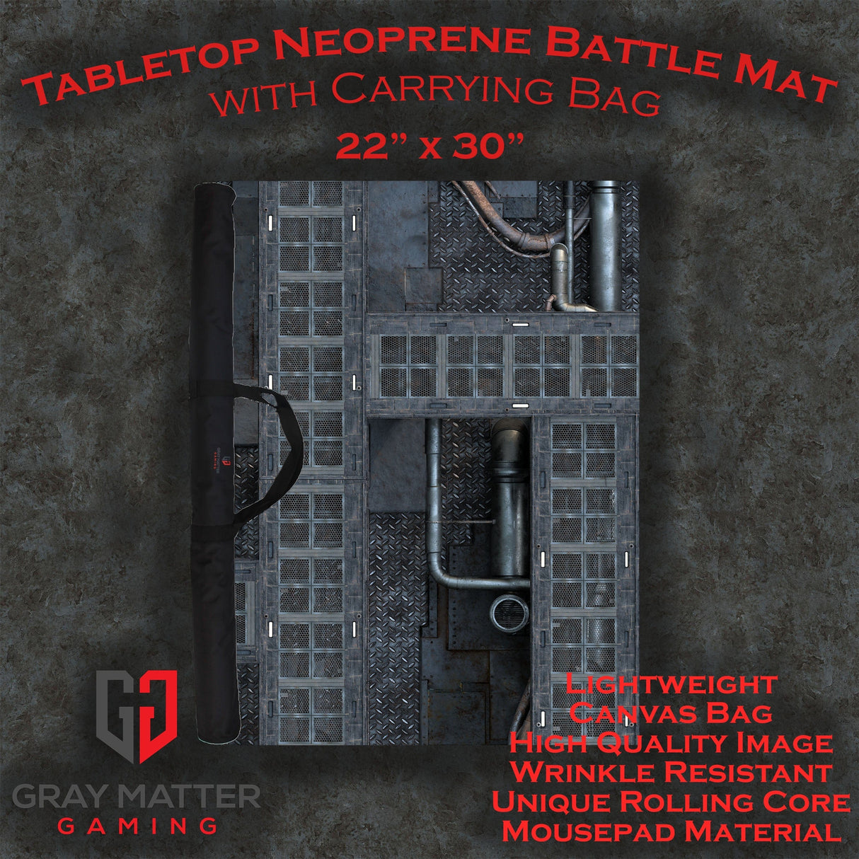 Gray Matter Gaming Gaming Mat 22x30 Grimdark Station - Neoprene Battle Mat with Bag