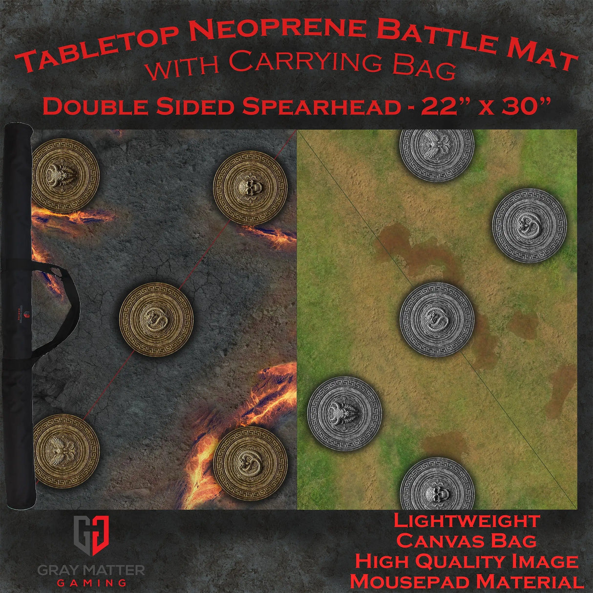 Gray Matter Gaming Gaming Mat 22x30 Spearhead - Infernal Steppes & Traveler's Road - Neoprene Battle Mat with Bag