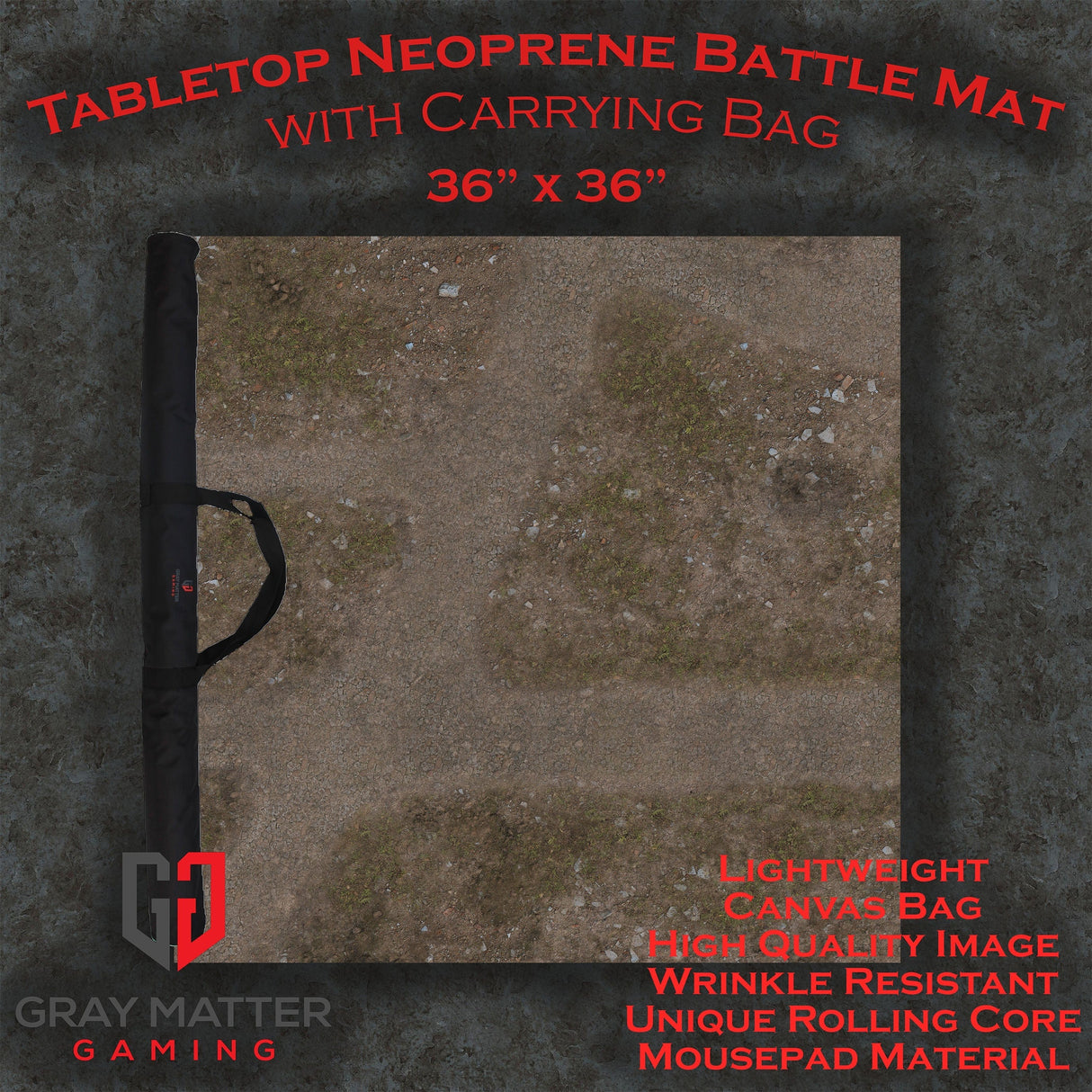 Gray Matter Gaming Gaming Mat 36x36 Abandoned Town - Neoprene Battle Mat with Bag