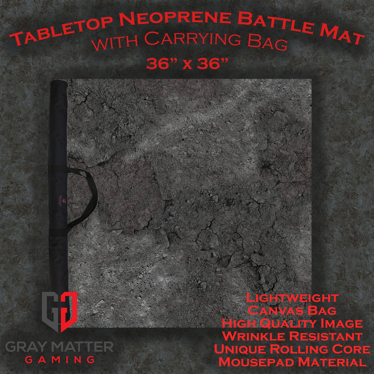 Gray Matter Gaming Gaming Mat 36x36 Ashen Wastelands - Neoprene Battle Mat with Bag