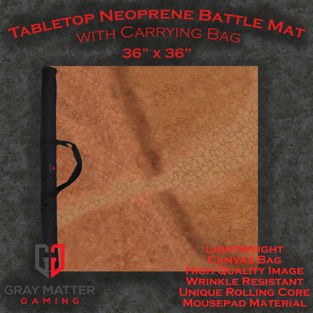 Gray Matter Gaming Gaming Mat 36x36 Cracked Earth - Neoprene Battle Mat with Bag