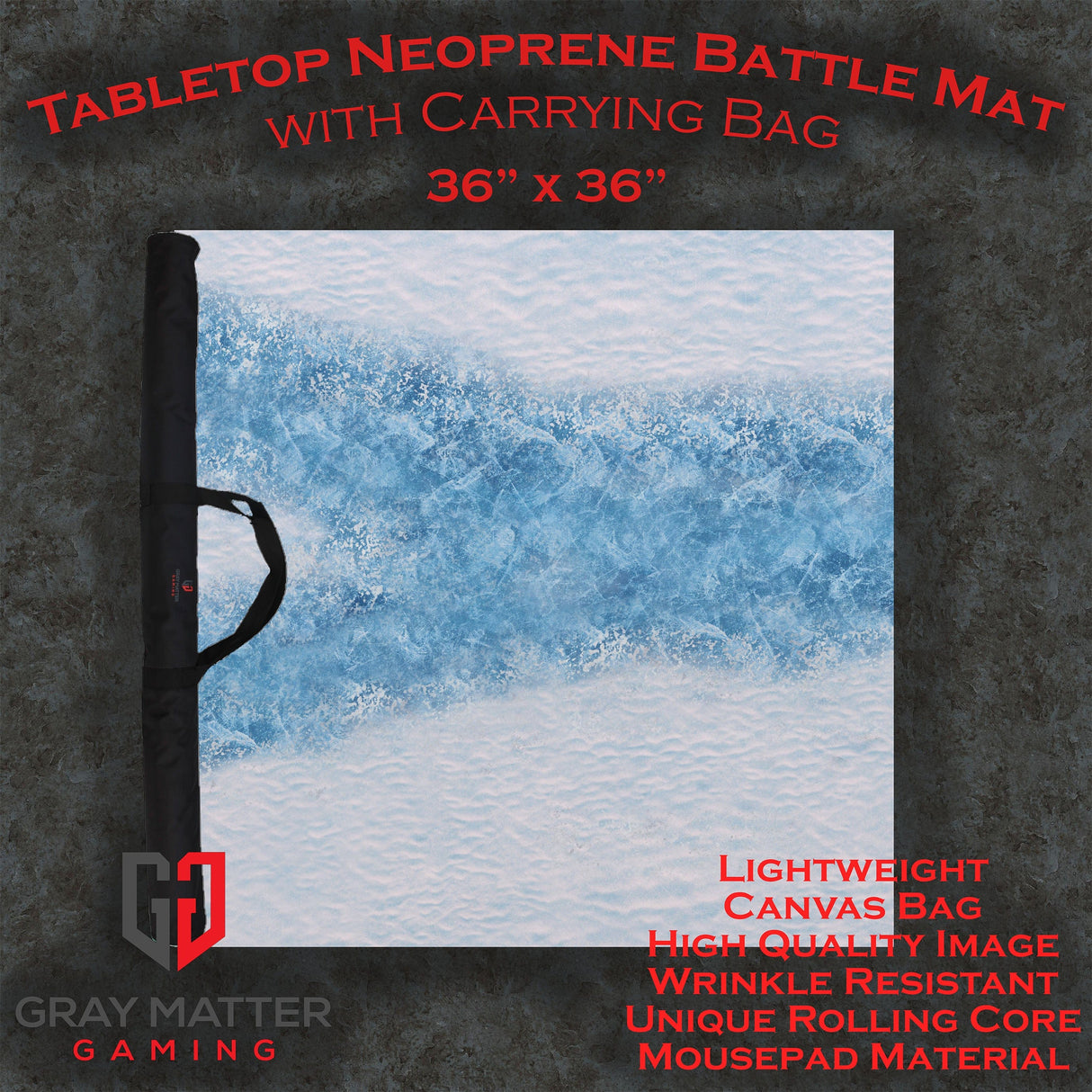 Gray Matter Gaming Gaming Mat 36x36 Frozen River - Neoprene Battle Mat with Bag