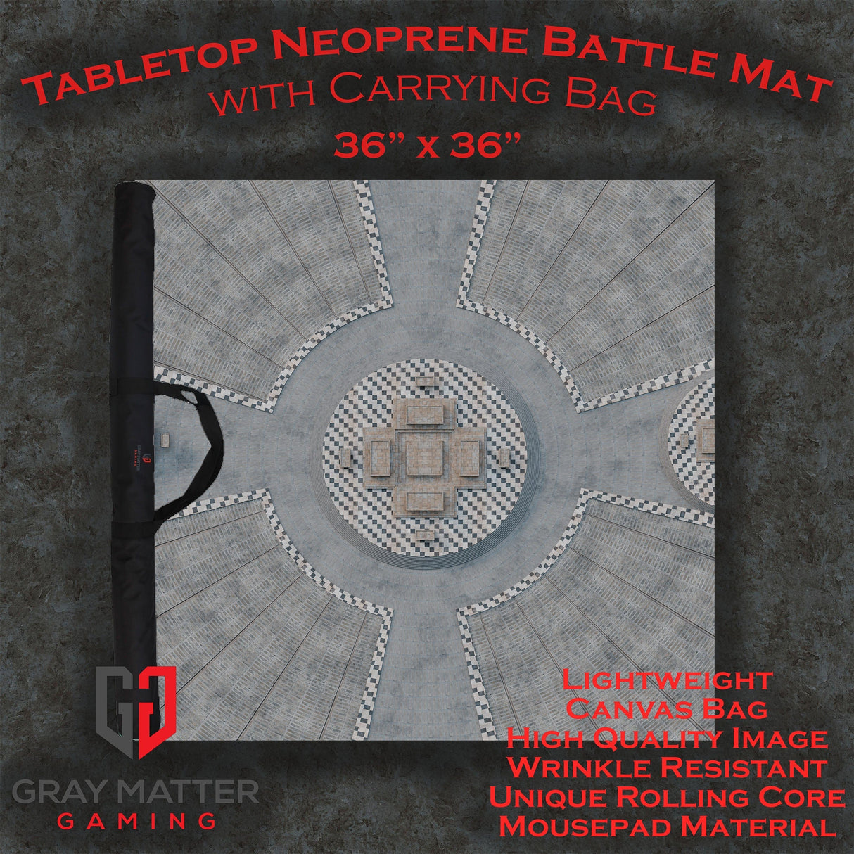 Gray Matter Gaming Gaming Mat 36x36 Grand Concourse - Neoprene Battle Mat with Bag
