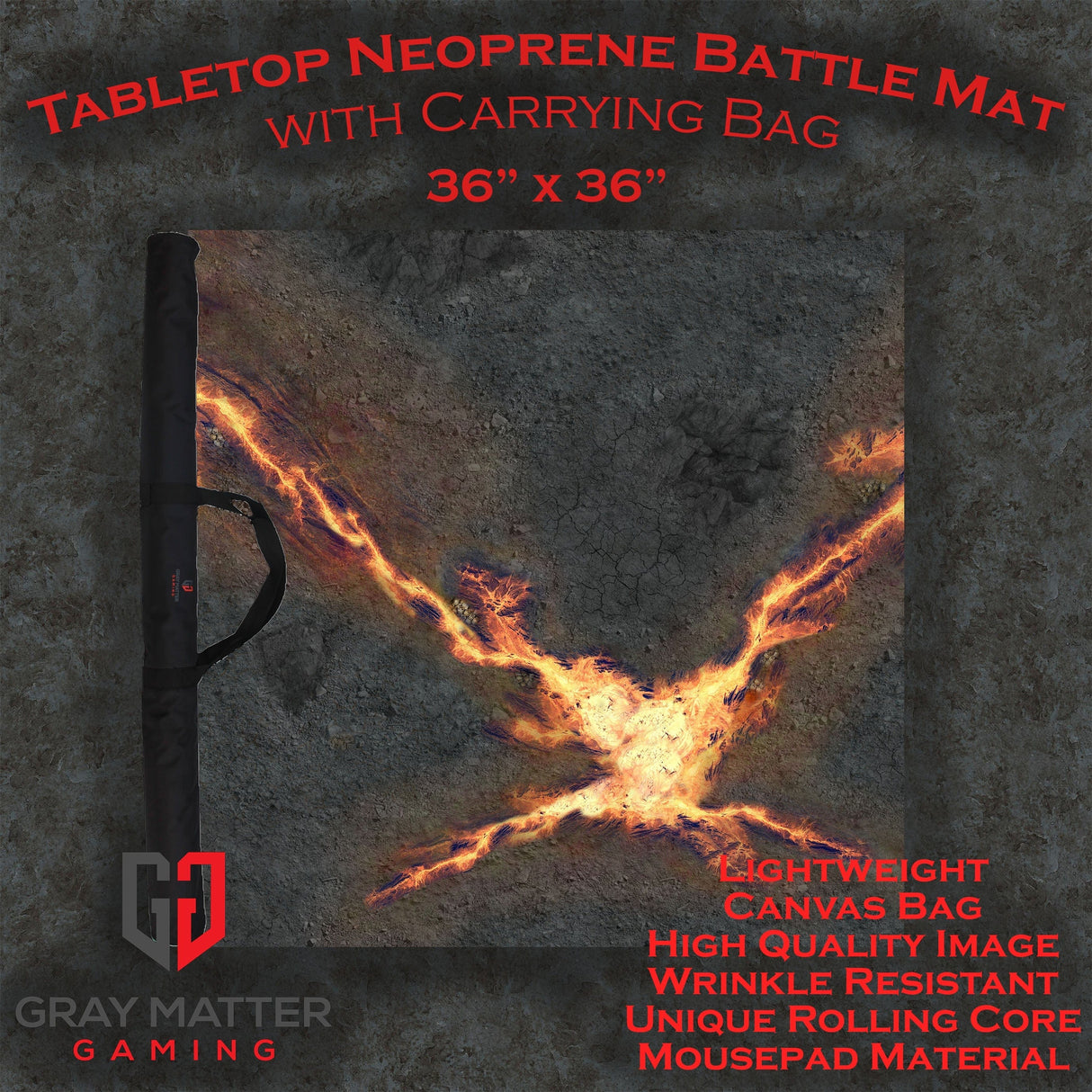 Gray Matter Gaming Gaming Mat 36x36 Infernal Steppes - Neoprene Battle Mat with Bag