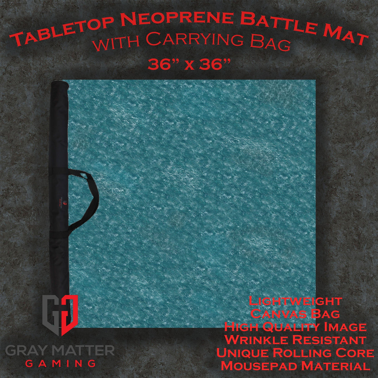 Gray Matter Gaming Gaming Mat 36x36 Open Ocean - Neoprene Battle Mat with Bag
