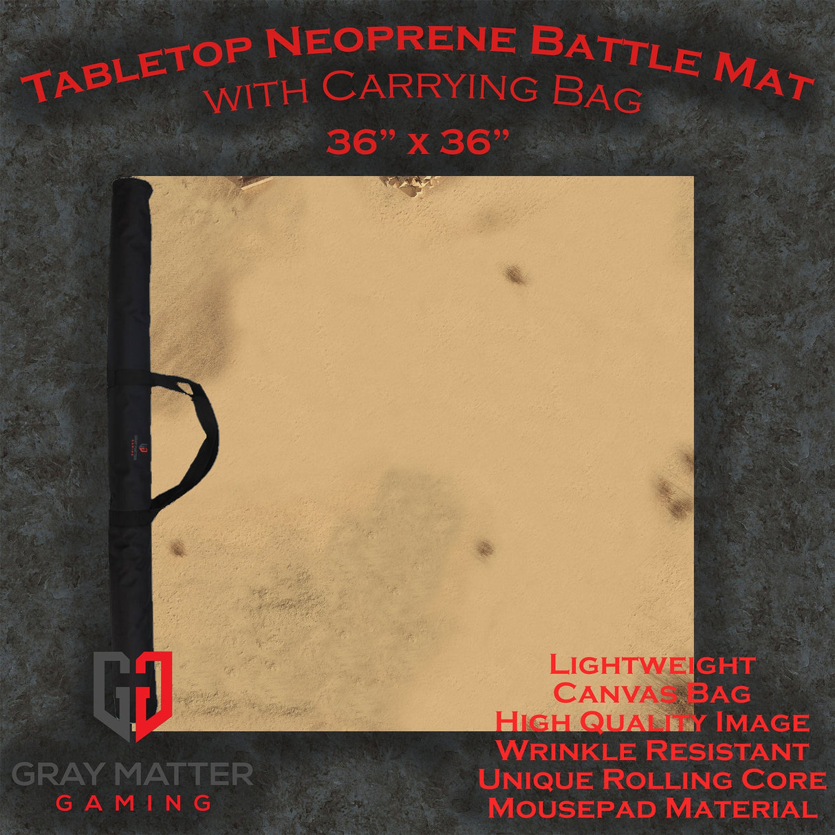 Gray Matter Gaming Gaming Mat 36x36 Sandy Dunes - Neoprene Battle Mat with Bag