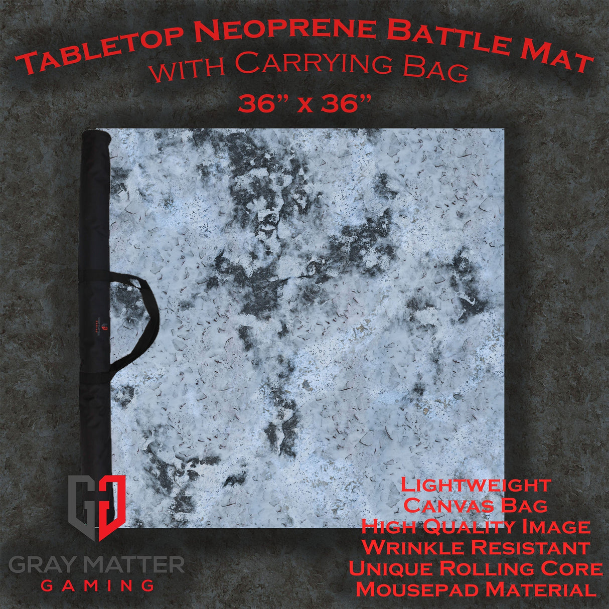 Gray Matter Gaming Gaming Mat 36x36 Snowy Tundra - Neoprene Battle Mat with Bag