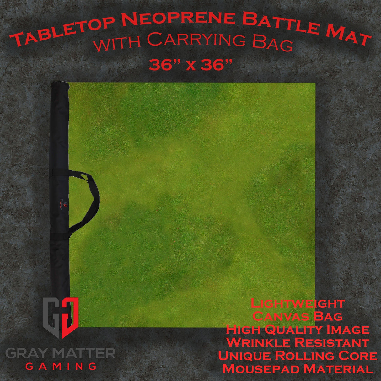 Gray Matter Gaming Gaming Mat 36x36 Verdant Fields 2 - Neoprene Battle Mat with Bag