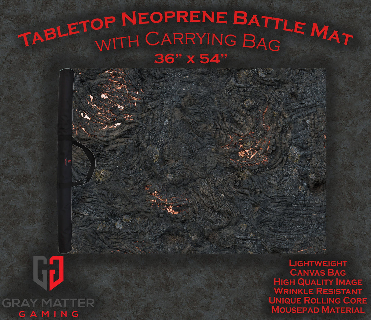 Gray Matter Gaming Gaming Mat 36x54 Lava Flows - Neoprene Battle Mat with Bag