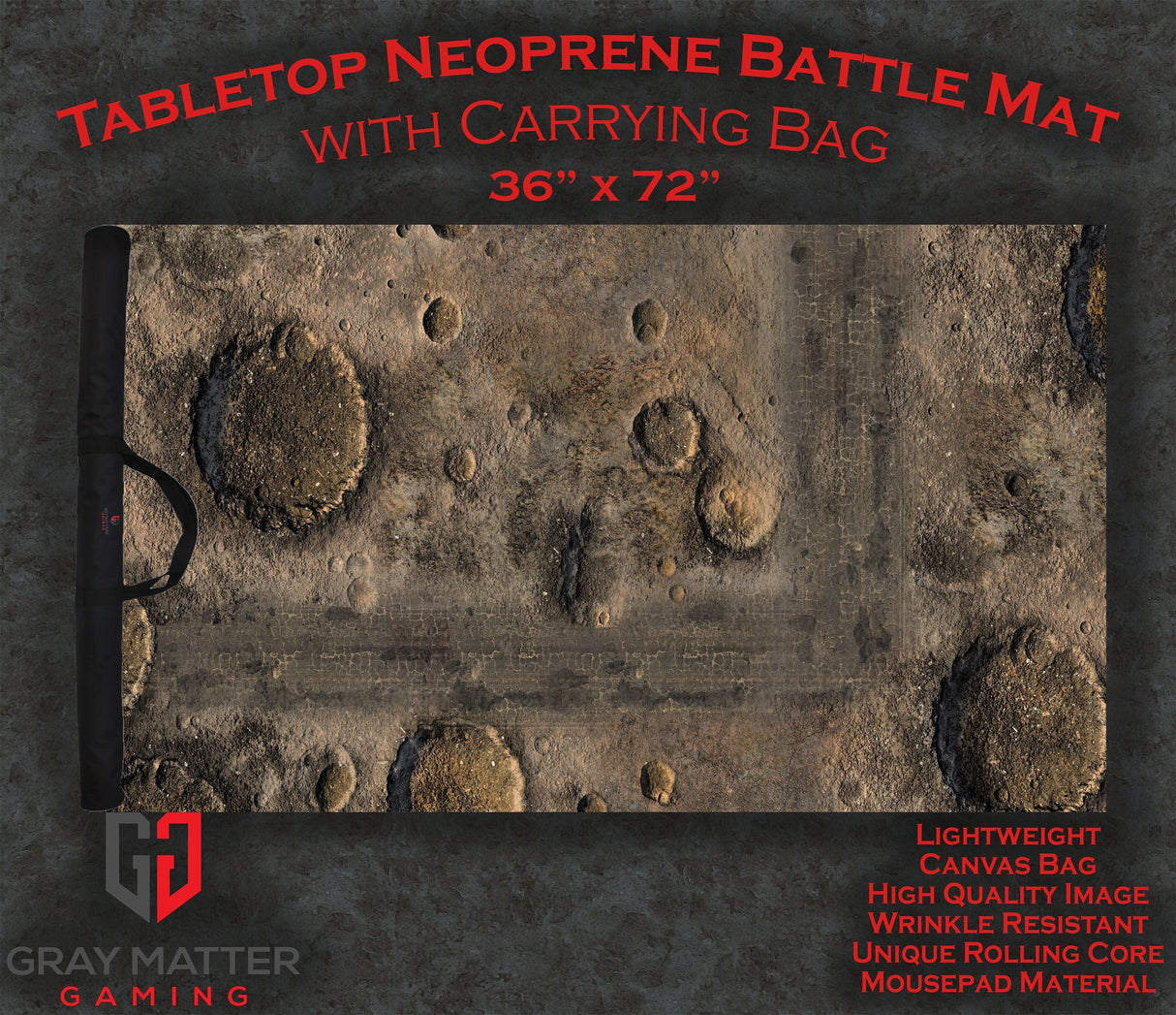 Gray Matter Gaming Gaming Mat 36x72 Blasted Battlefield - Neoprene Battle Mat with Bag