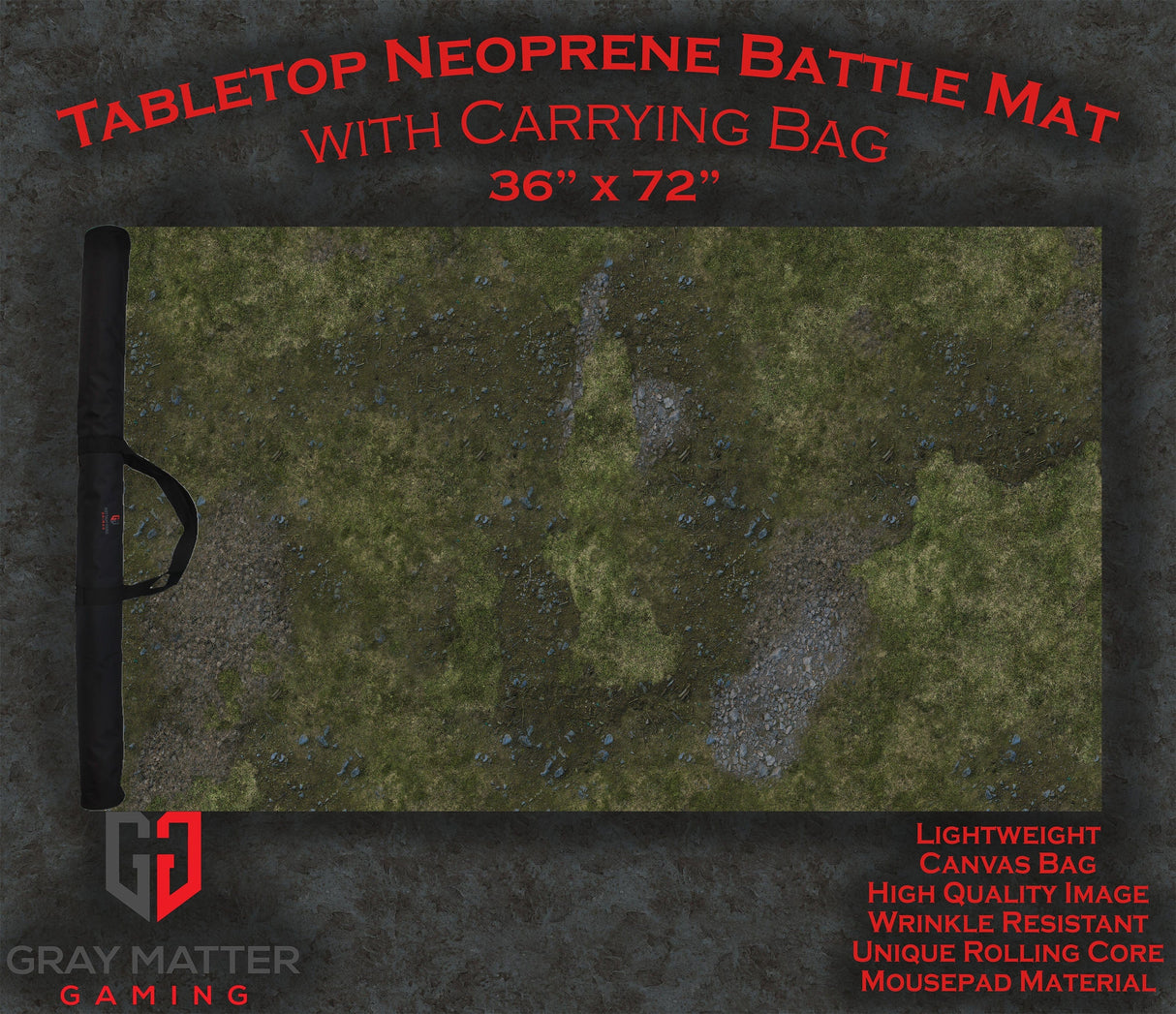 Gray Matter Gaming Gaming Mat 36x72 Field of Battle - Neoprene Battle Mat with Bag