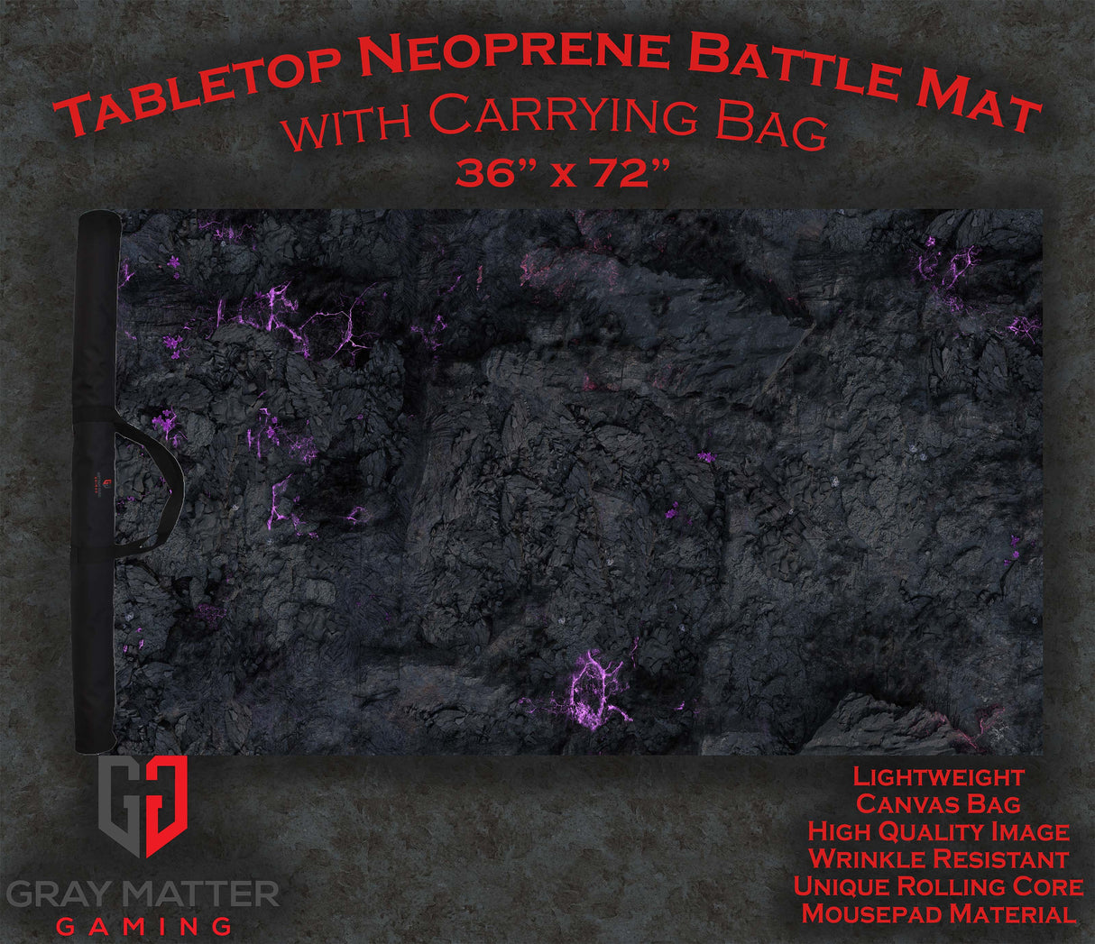 Gray Matter Gaming Gaming Mat 36x72 Tainted Cavern - Neoprene Battle Mat with Bag