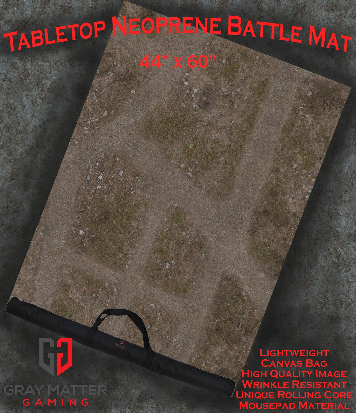 Gray Matter Gaming Gaming Mat 44x60 Abandoned Town - Neoprene Battle Mat with Bag