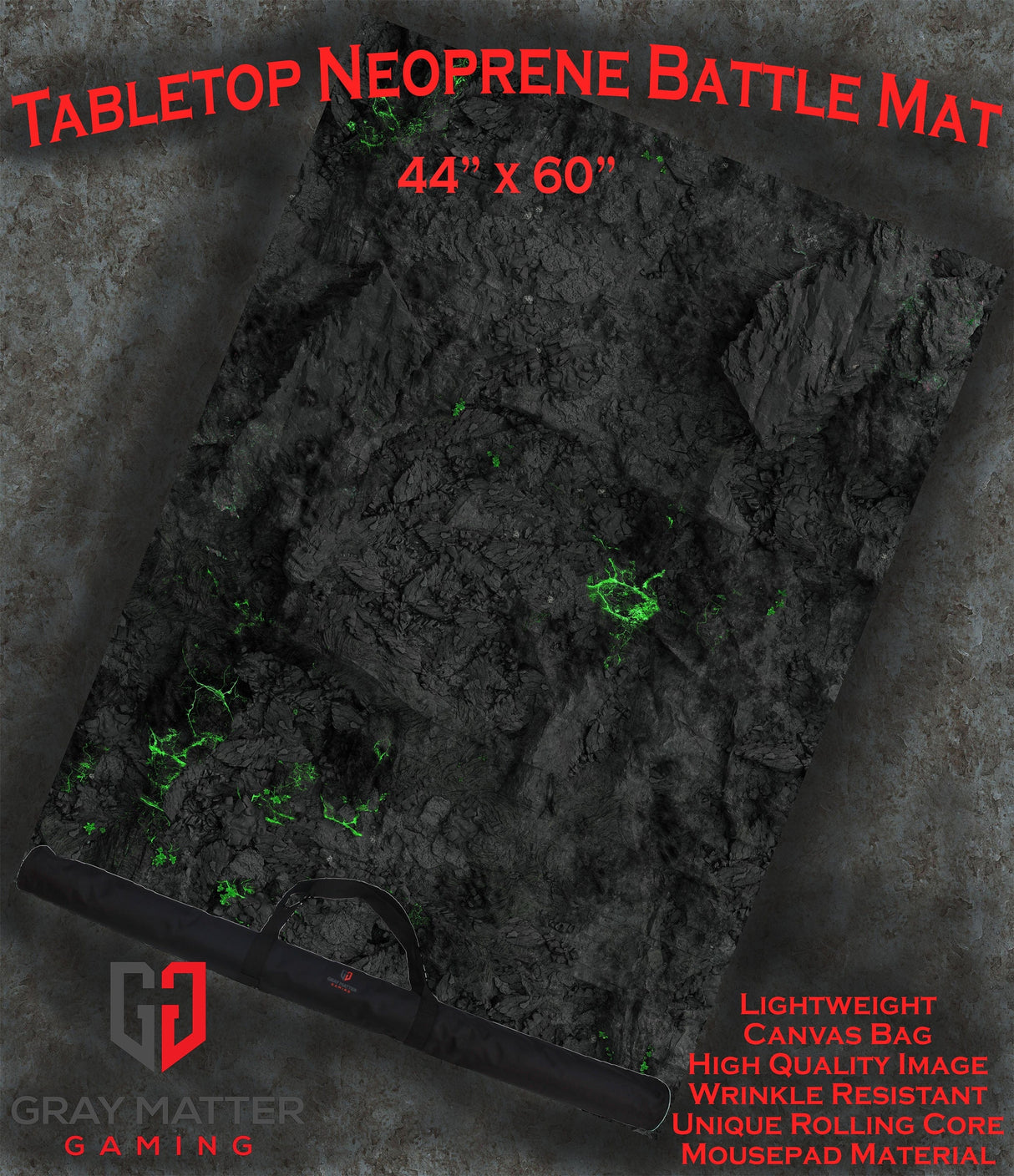 Gray Matter Gaming Gaming Mat 44x60 Blighted Cavern - Neoprene Battle Mat with Bag