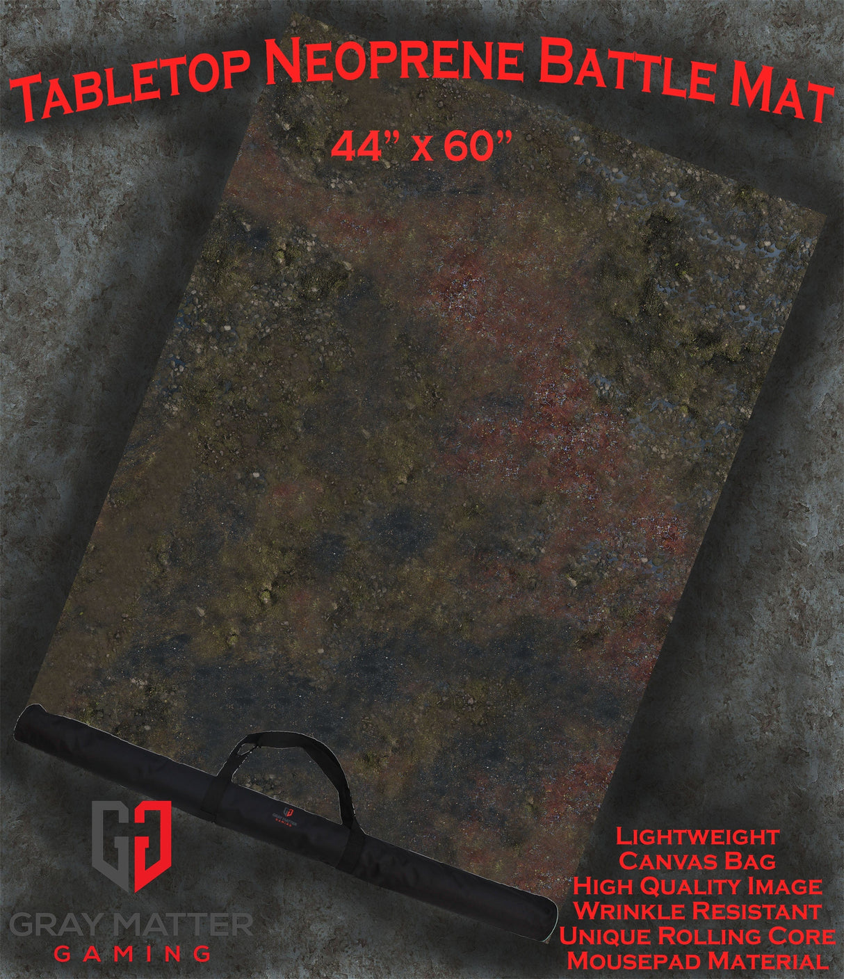 Gray Matter Gaming Gaming Mat 44x60 Boggy Swamp - Neoprene Battle Mat with Bag
