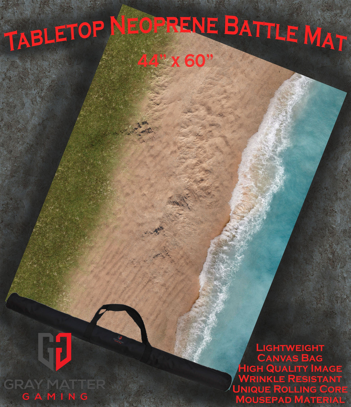 Gray Matter Gaming Gaming Mat 44x60 Coastal Shore - Neoprene Battle Mat with Bag