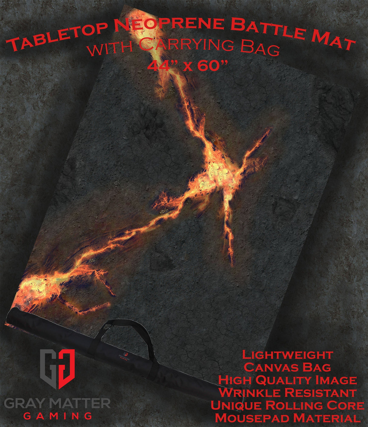 Gray Matter Gaming Gaming Mat 44x60 Infernal Steppes - Neoprene Battle Mat with Bag