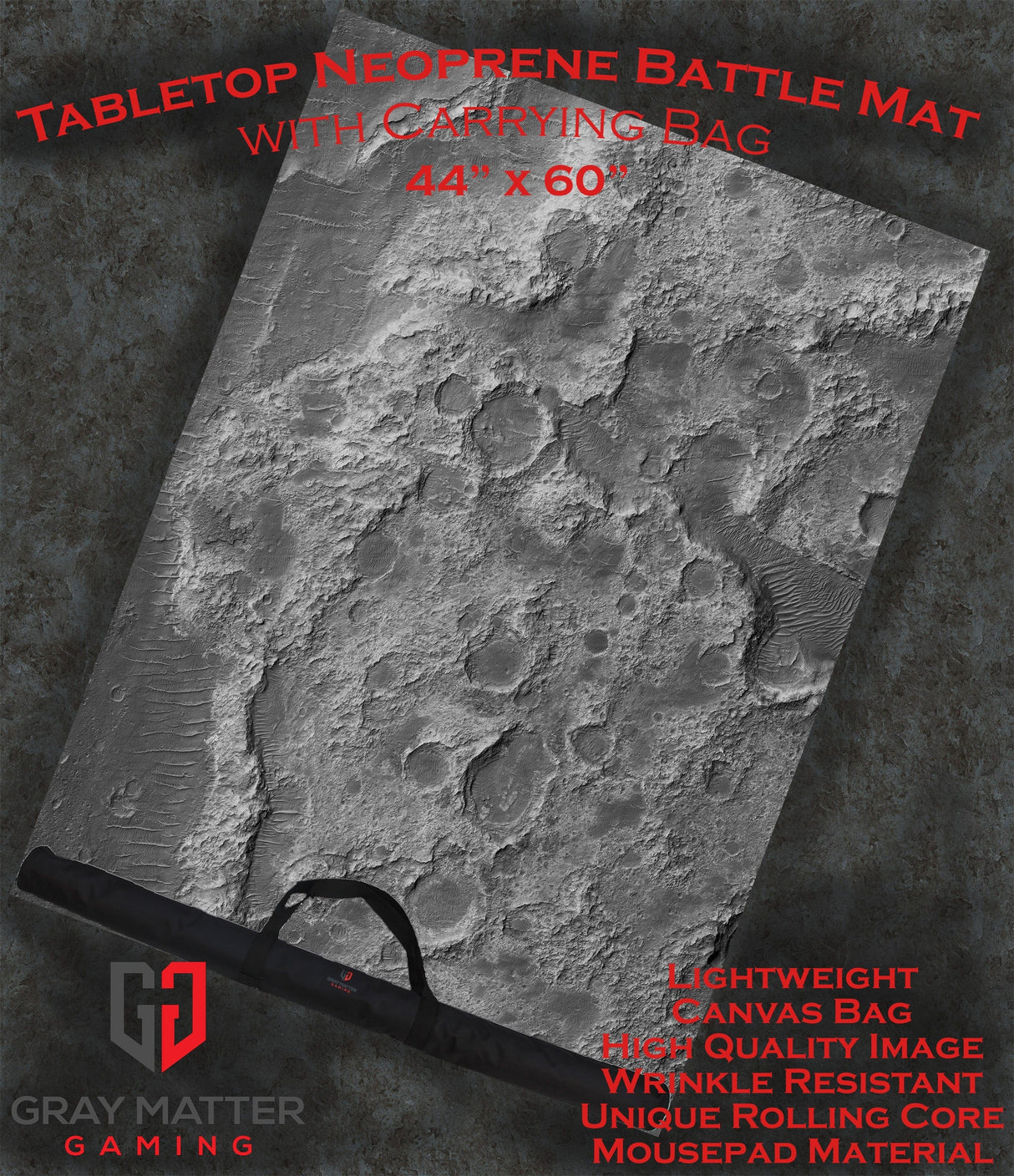 Gray Matter Gaming Gaming Mat 44x60 Moonscape - Neoprene Battle Mat with Bag