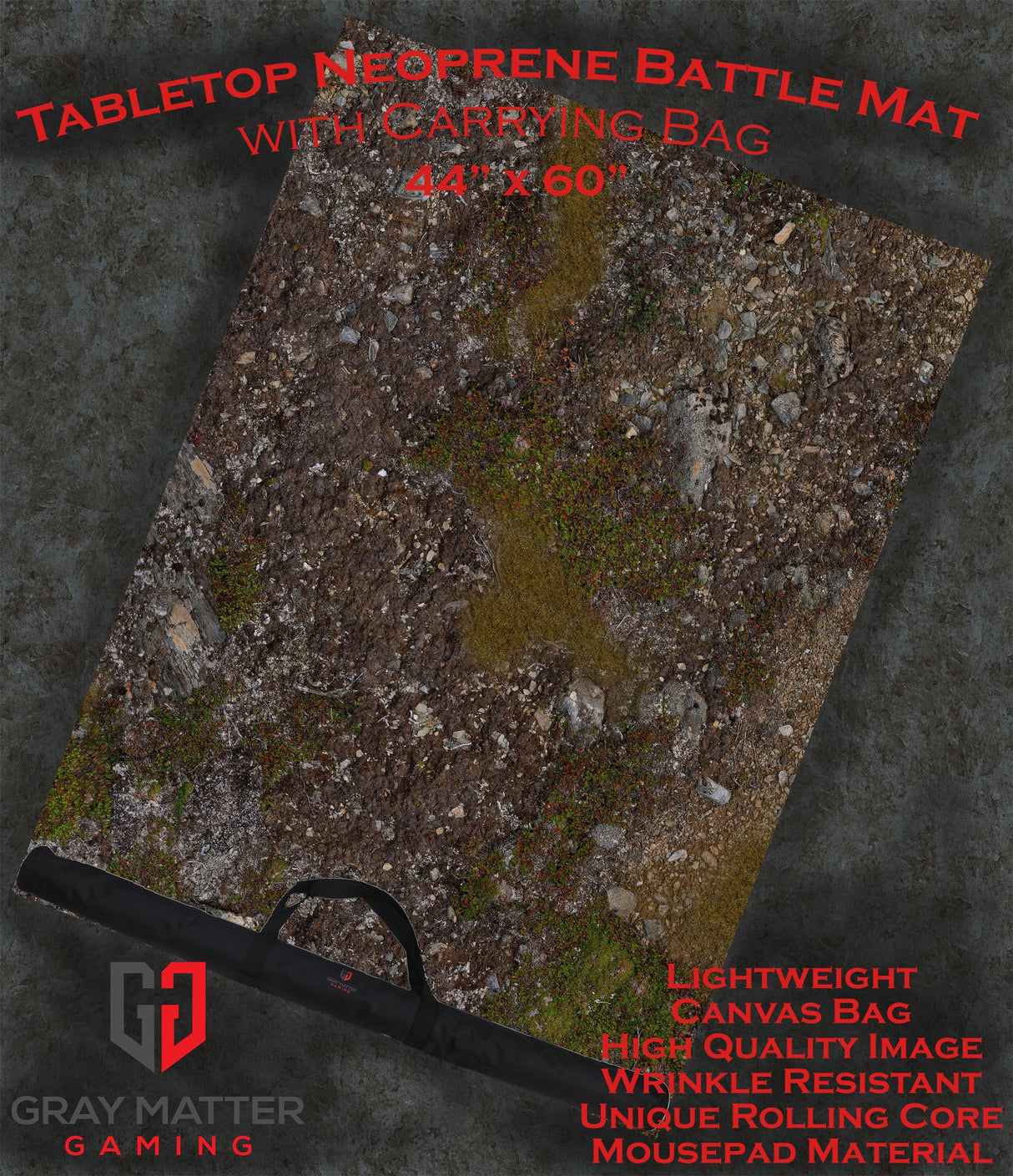 Gray Matter Gaming Gaming Mat 44x60 Muddy Battlefield - Neoprene Battle Mat with Bag