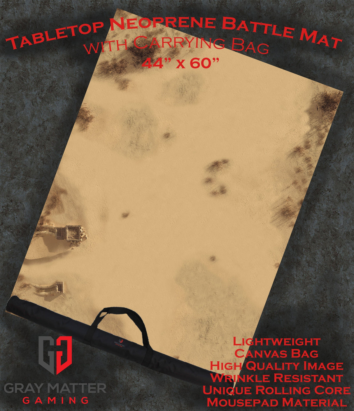 Gray Matter Gaming Gaming Mat 44x60 Sandy Dunes - Neoprene Battle Mat with Bag
