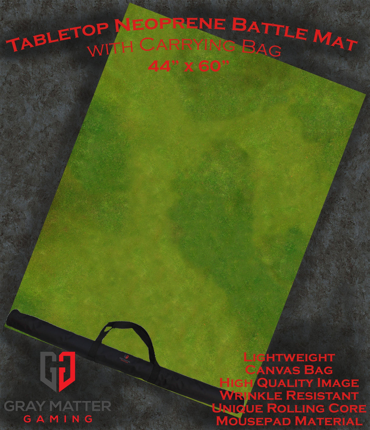 Gray Matter Gaming Gaming Mat 44x60 Verdant Fields 2 - Neoprene Battle Mat with Bag