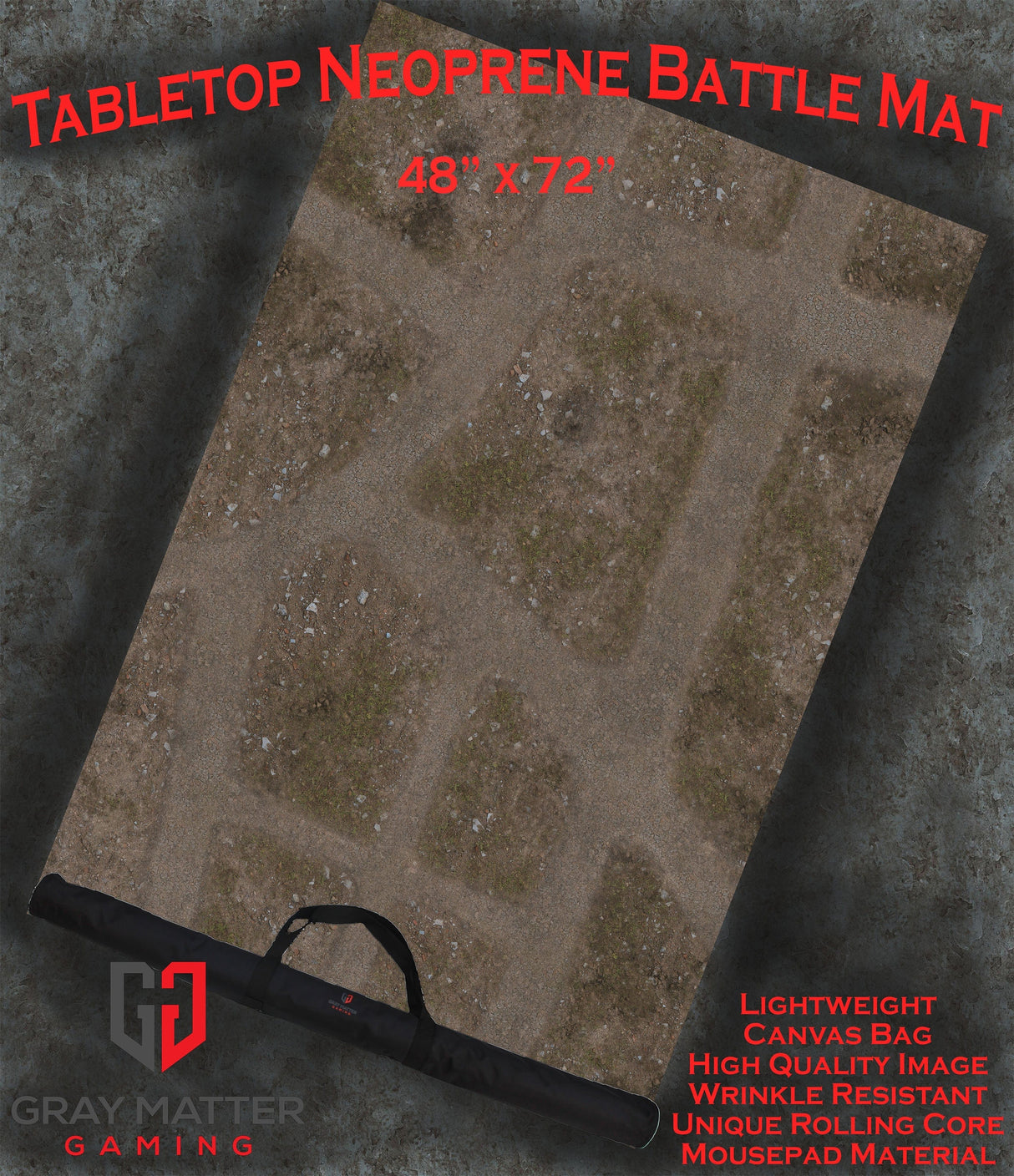 Gray Matter Gaming Gaming Mat 48x72 Abandoned Town - Neoprene Battle Mat with Bag