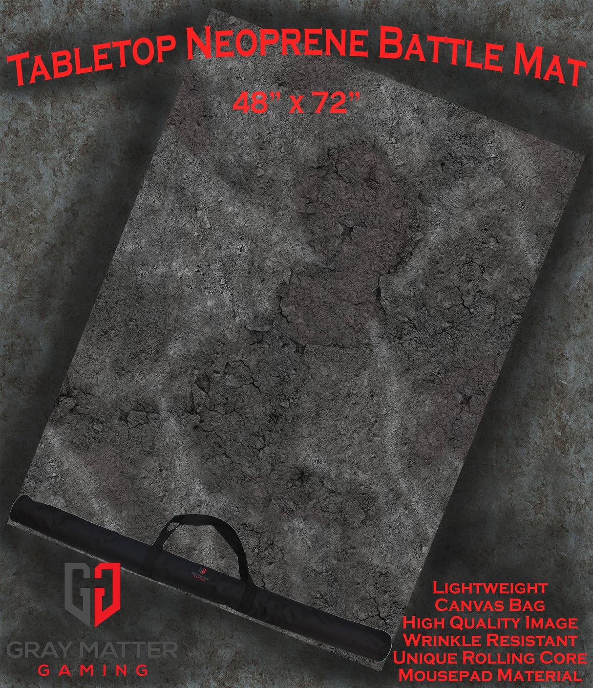 Gray Matter Gaming Gaming Mat 48x72 Ashen Wastelands - Neoprene Battle Mat with Bag