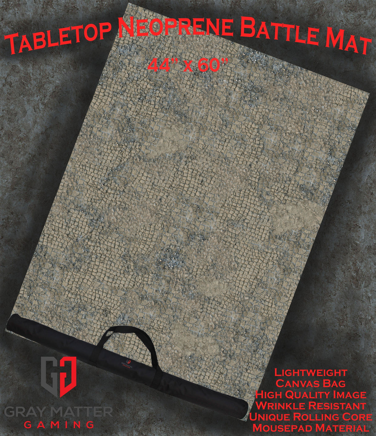 Gray Matter Gaming Gaming Mat 48x72 Broken Cobblestone - Neoprene Battle Mat with Bag