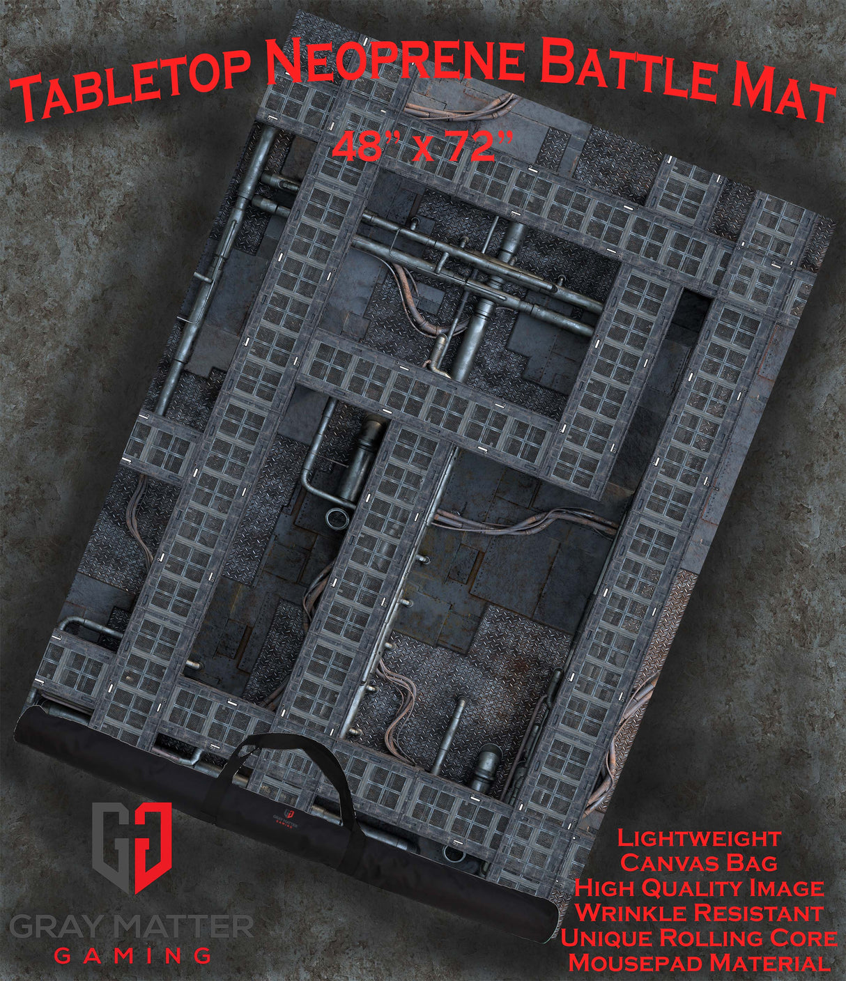 Gray Matter Gaming Gaming Mat 48x72 Grimdark Station - Neoprene Battle Mat with Bag