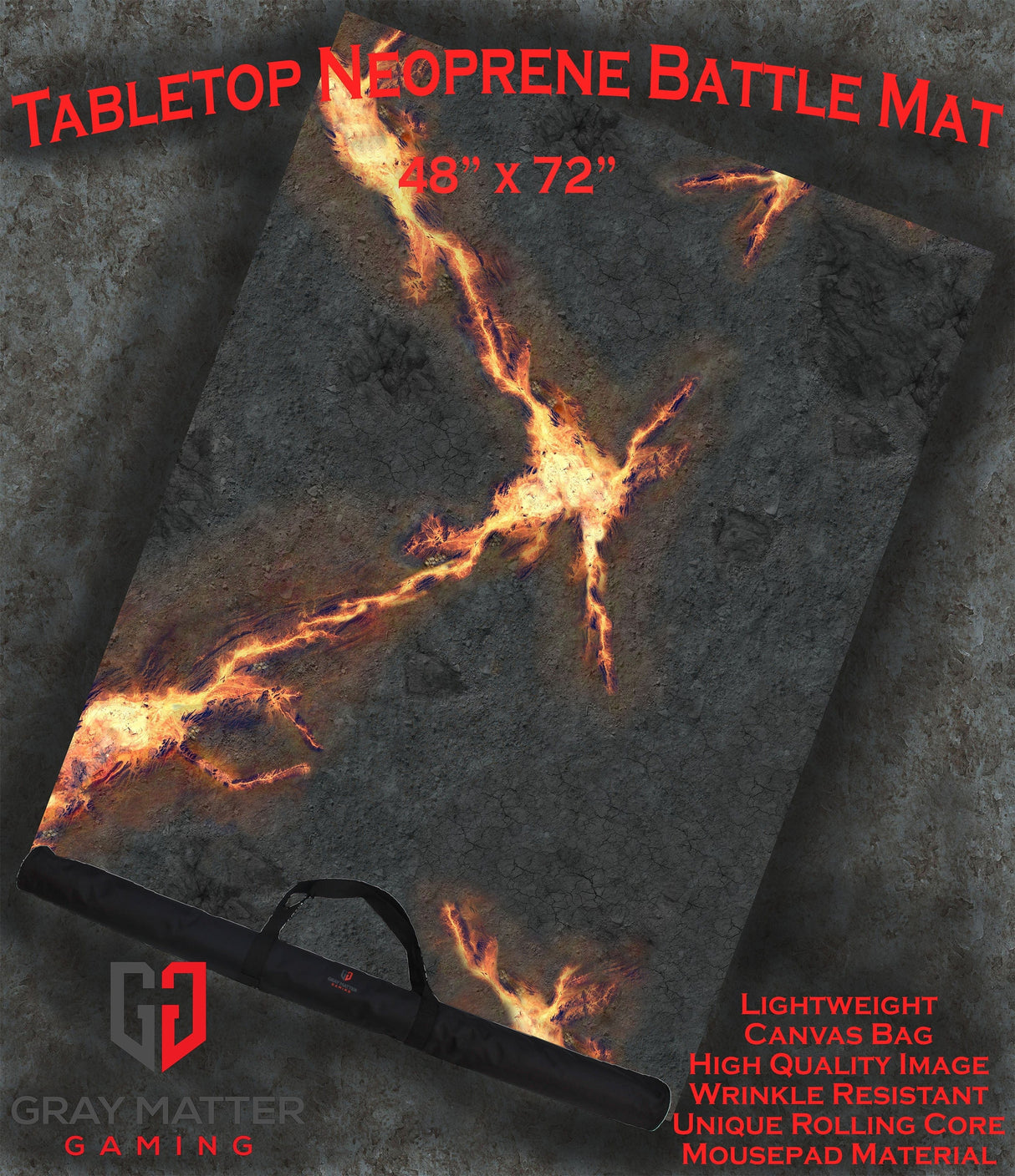Gray Matter Gaming Gaming Mat 48x72 Infernal Steppes - Neoprene Battle Mat with Bag