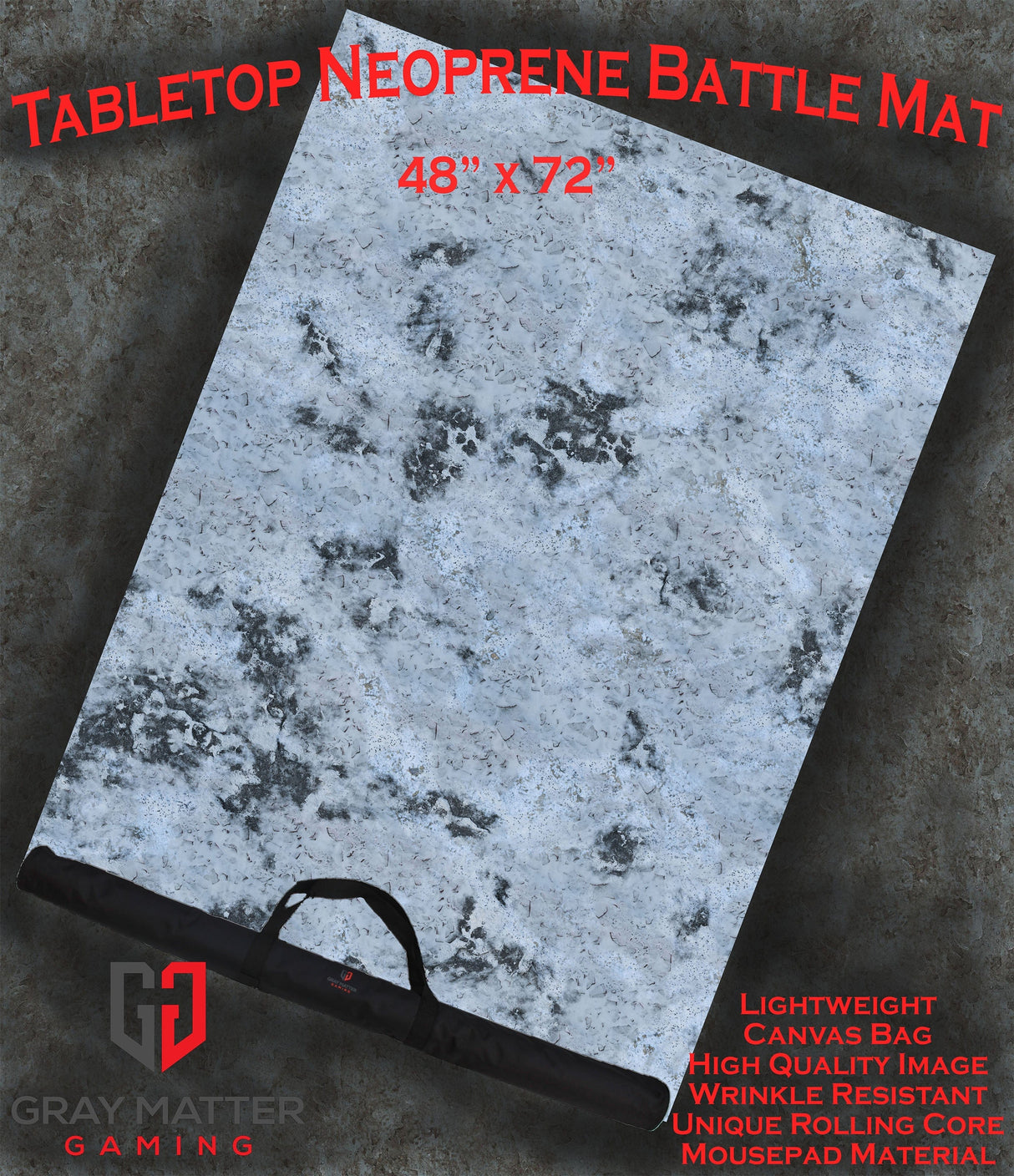 Gray Matter Gaming Gaming Mat 48x72 Snowy Tundra - Neoprene Battle Mat with Bag