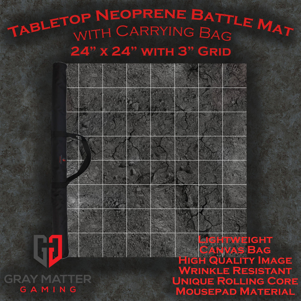 Gray Matter Gaming Gaming Mat Ashen Wastelands Sci-fi Skirmish - Neoprene Battle Mat - 24" x 24" with 3" Grid