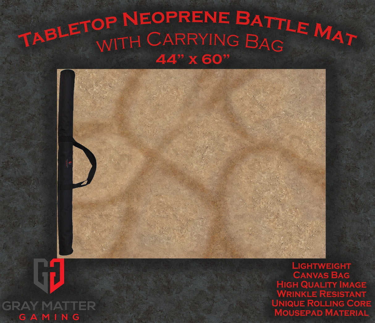 Gray Matter Gaming Gaming Mat Desert Paths - Neoprene Battle Mat with Bag