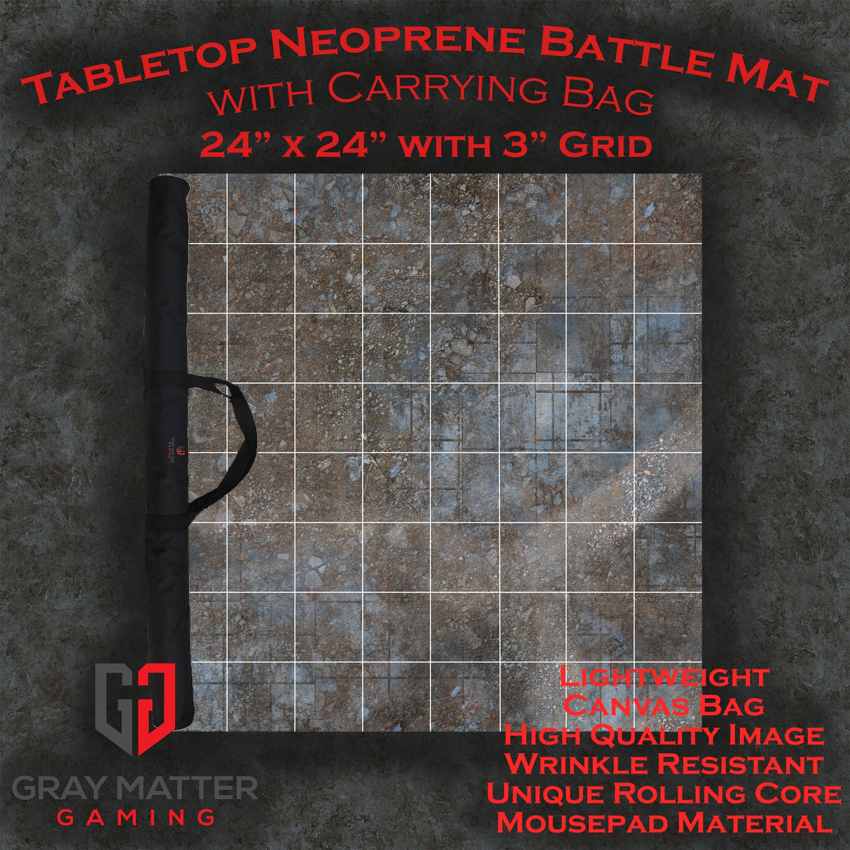 Gray Matter Gaming Gaming Mat Urban Ruins Sci-fi Skirmish - Neoprene Battle Mat - 24" x 24" with 3" Grid
