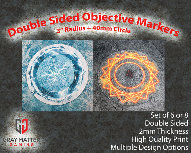 Gray Matter Gaming Objective Marker Double Sided 7.57" Neoprene Objective Markers - Fire and Ice