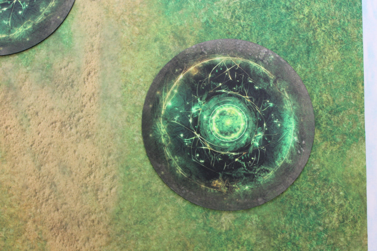 Gray Matter Gaming Objective Marker Double Sided 7.57" Neoprene Objective Markers - Green and Purple Energy