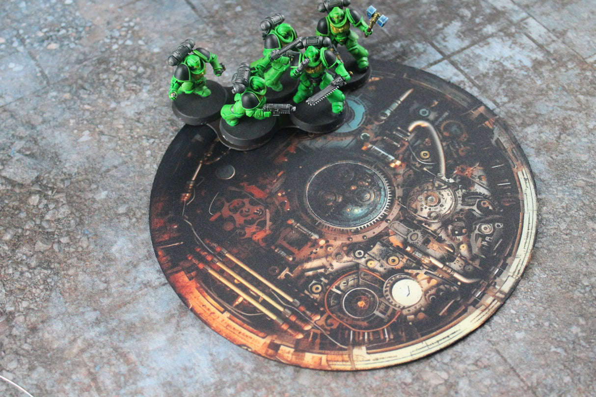 Gray Matter Gaming Objective Marker Double Sided 7.57" Neoprene Objective Markers - Hazard Stripes and Gears