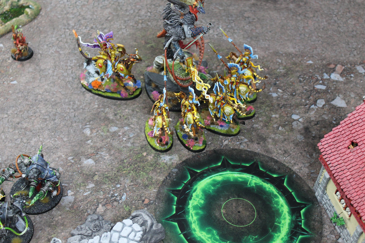 Gray Matter Gaming Objective Marker Double Sided Neoprene 7.57" Objective Markers - Green and Flaming Portal