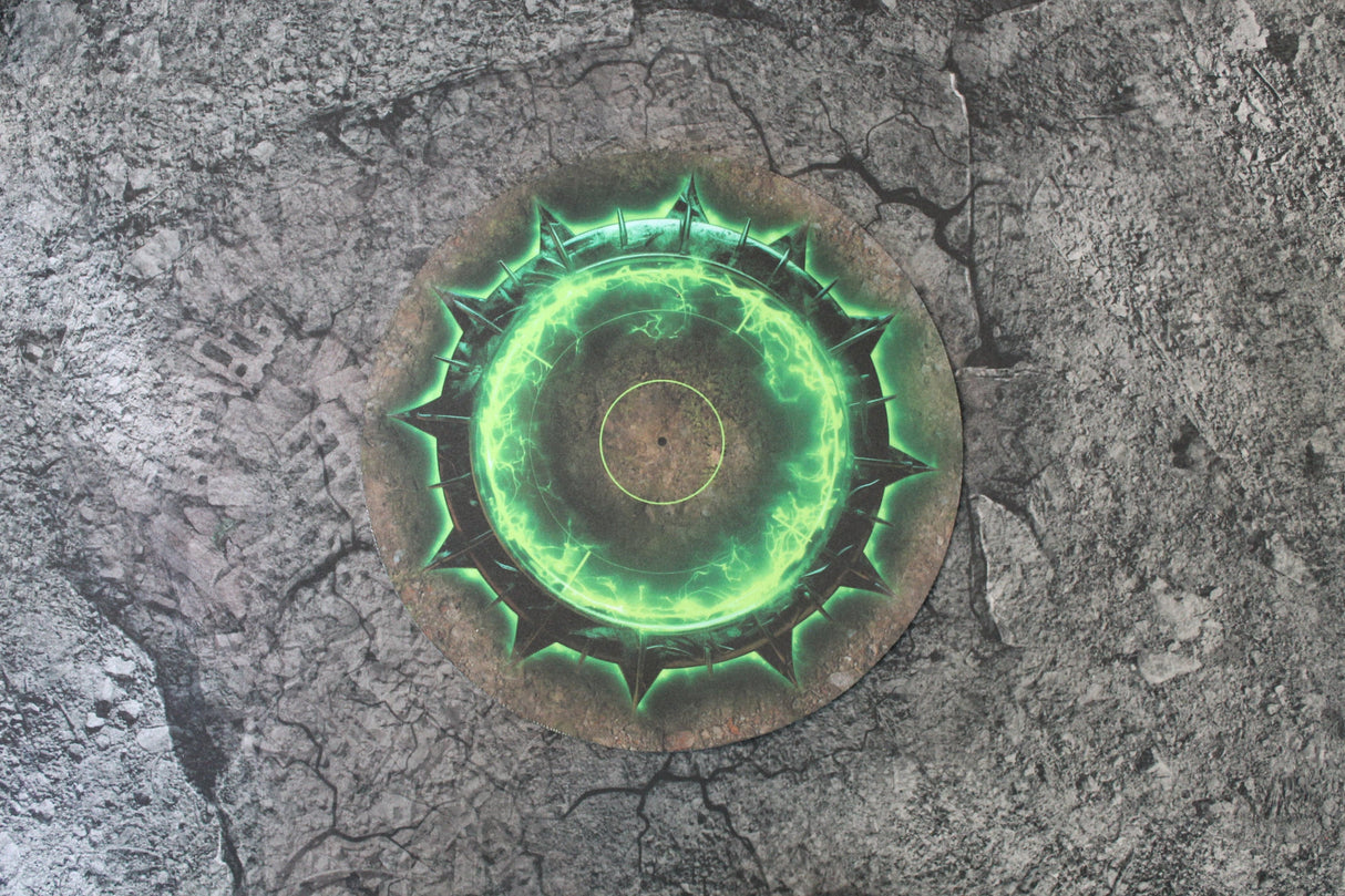 Gray Matter Gaming Objective Marker Double Sided Neoprene 7.57" Objective Markers - Green and Flaming Portal