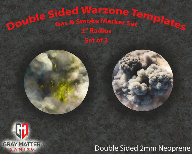 Gray Matter Gaming Terrain Markers Double Sided Warzone Template - Gas and Smoke