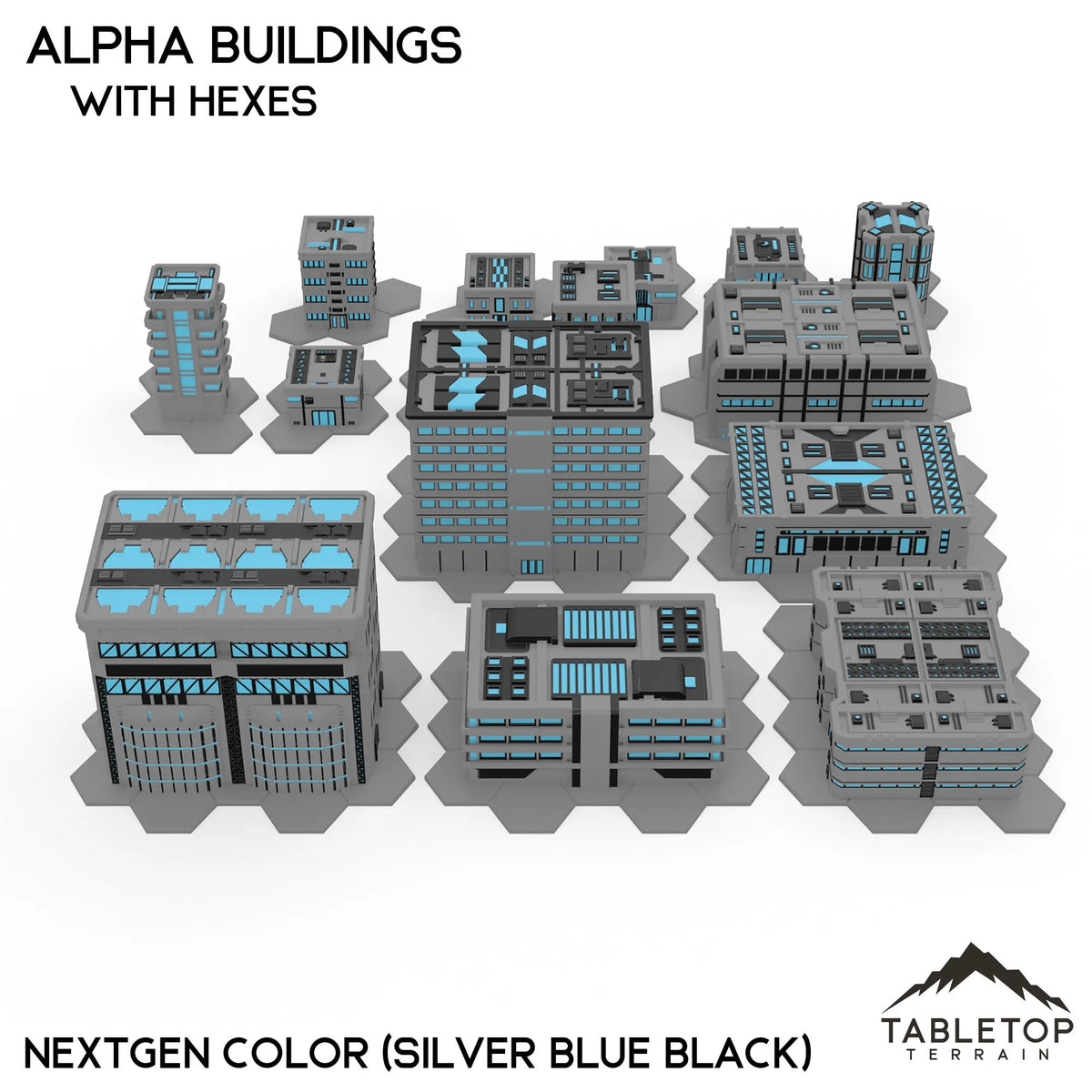Mecha City Alpha Buildings - NextGen Color Silver Blue Black (Intact / With Hexes)