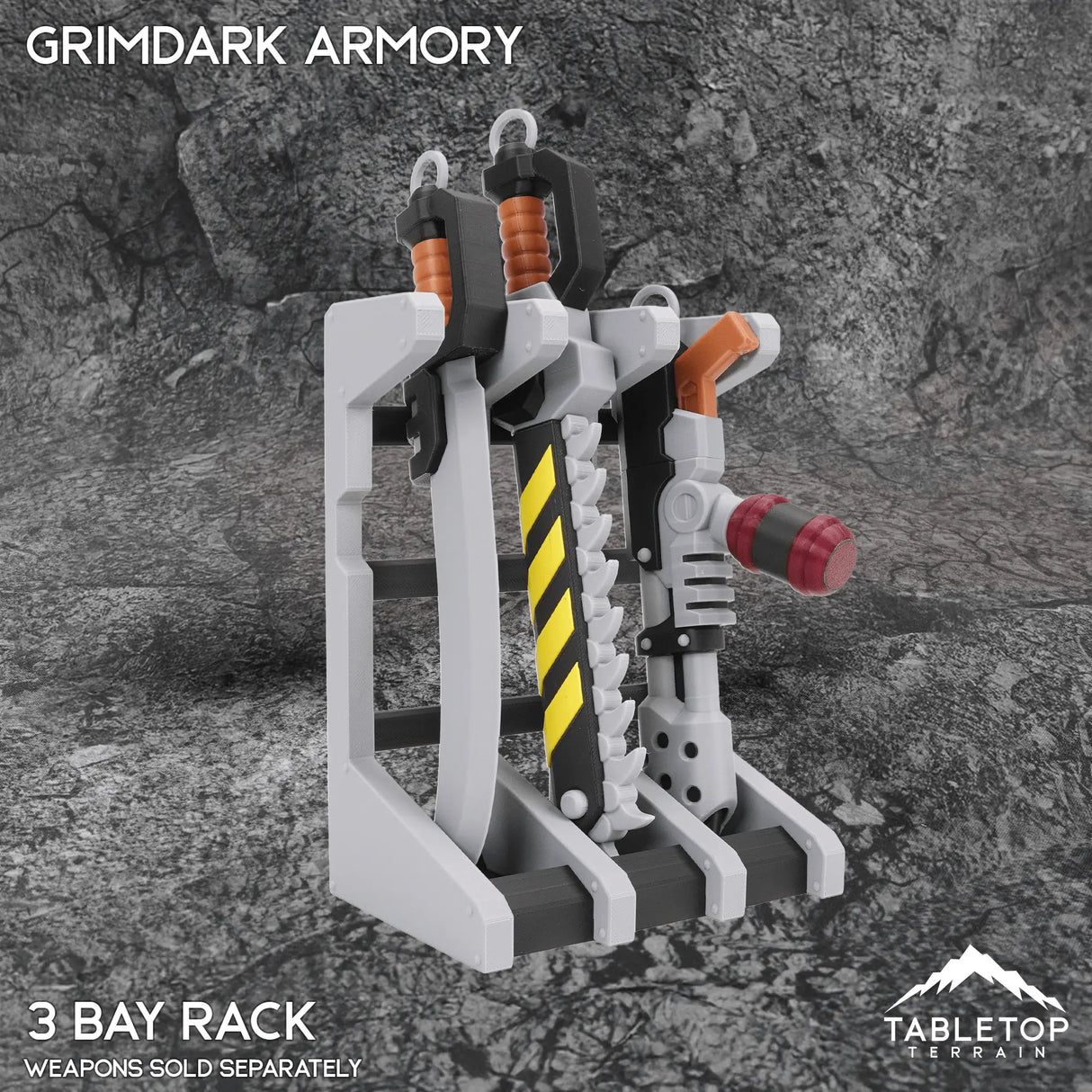 Tabletop Terrain 3 Bay Rack 🎁 Grimdark Armory - Mini Weapon Props (50% off)