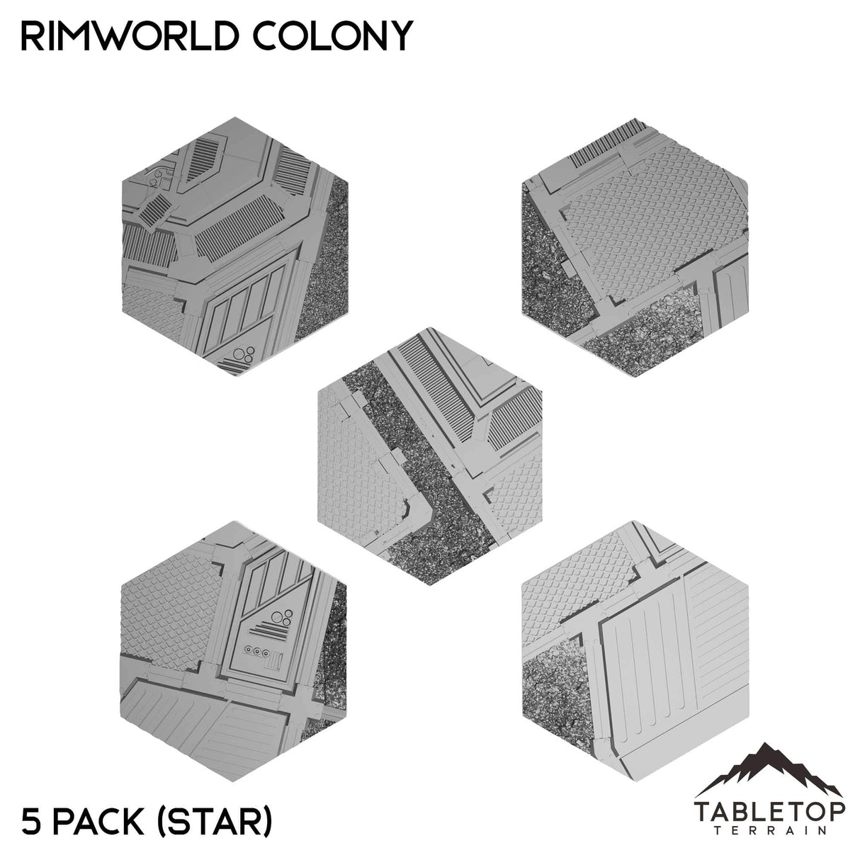 Tabletop Terrain 5 Pack (Star) Rimworld Colony - Hex - Hardcore Bases