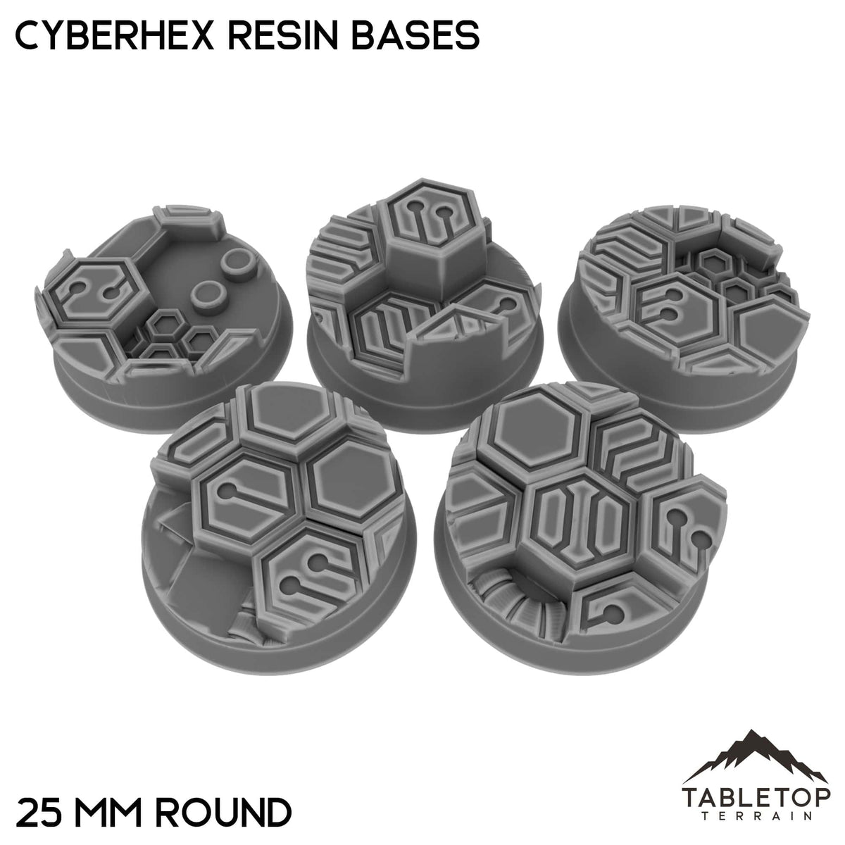 Tabletop Terrain Bases 25 mm / Single Cyberhex Resin Bases