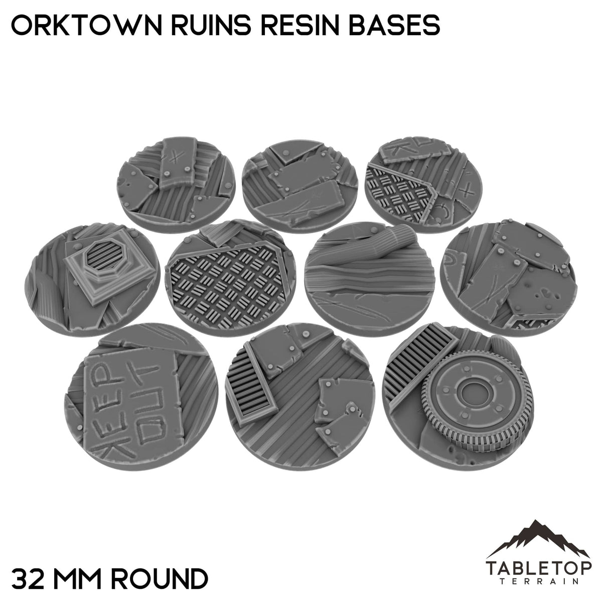 Tabletop Terrain Bases 32 mm / Single Orktown Ruins Resin Bases