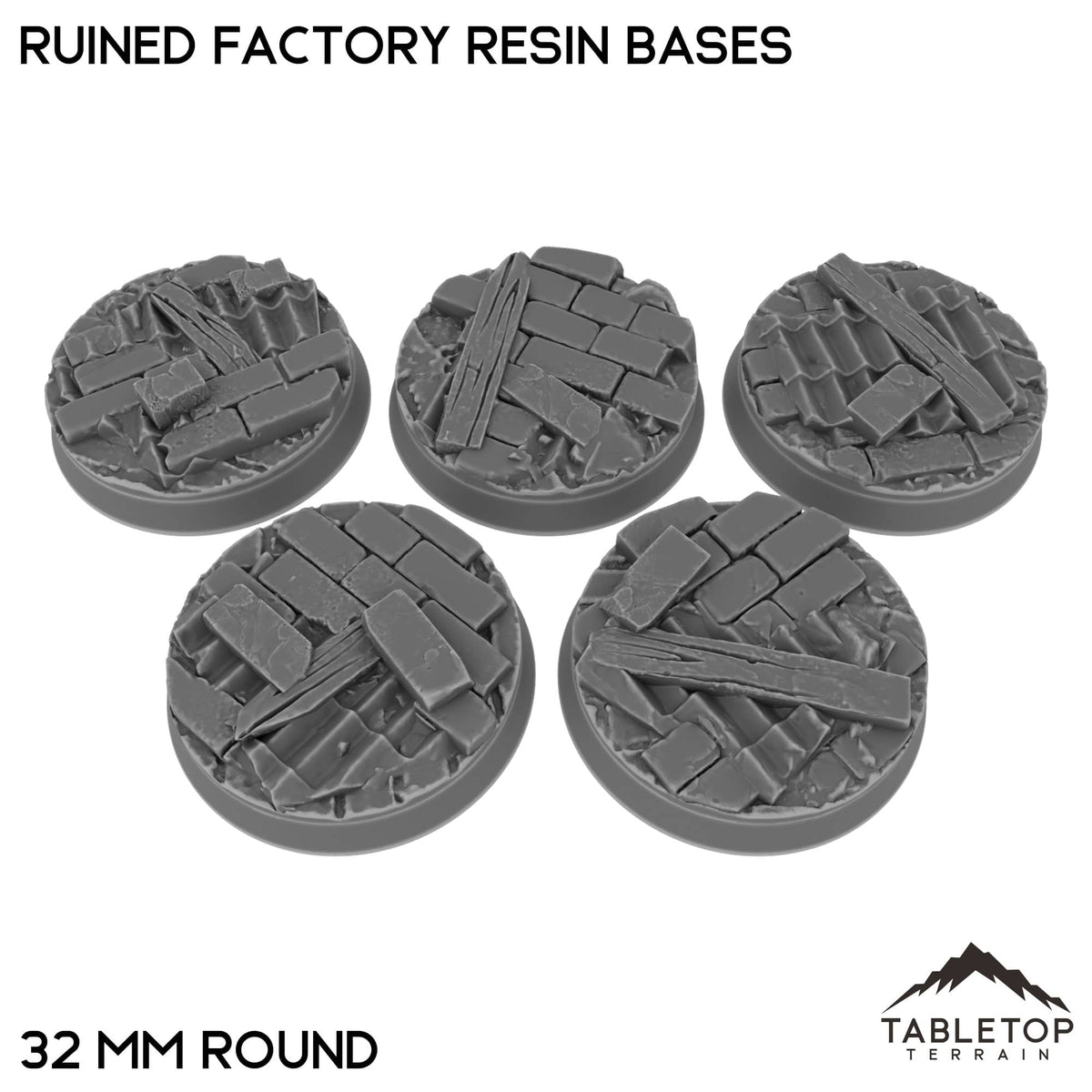 Tabletop Terrain Bases 32 mm / Single Ruined Factory Resin Bases