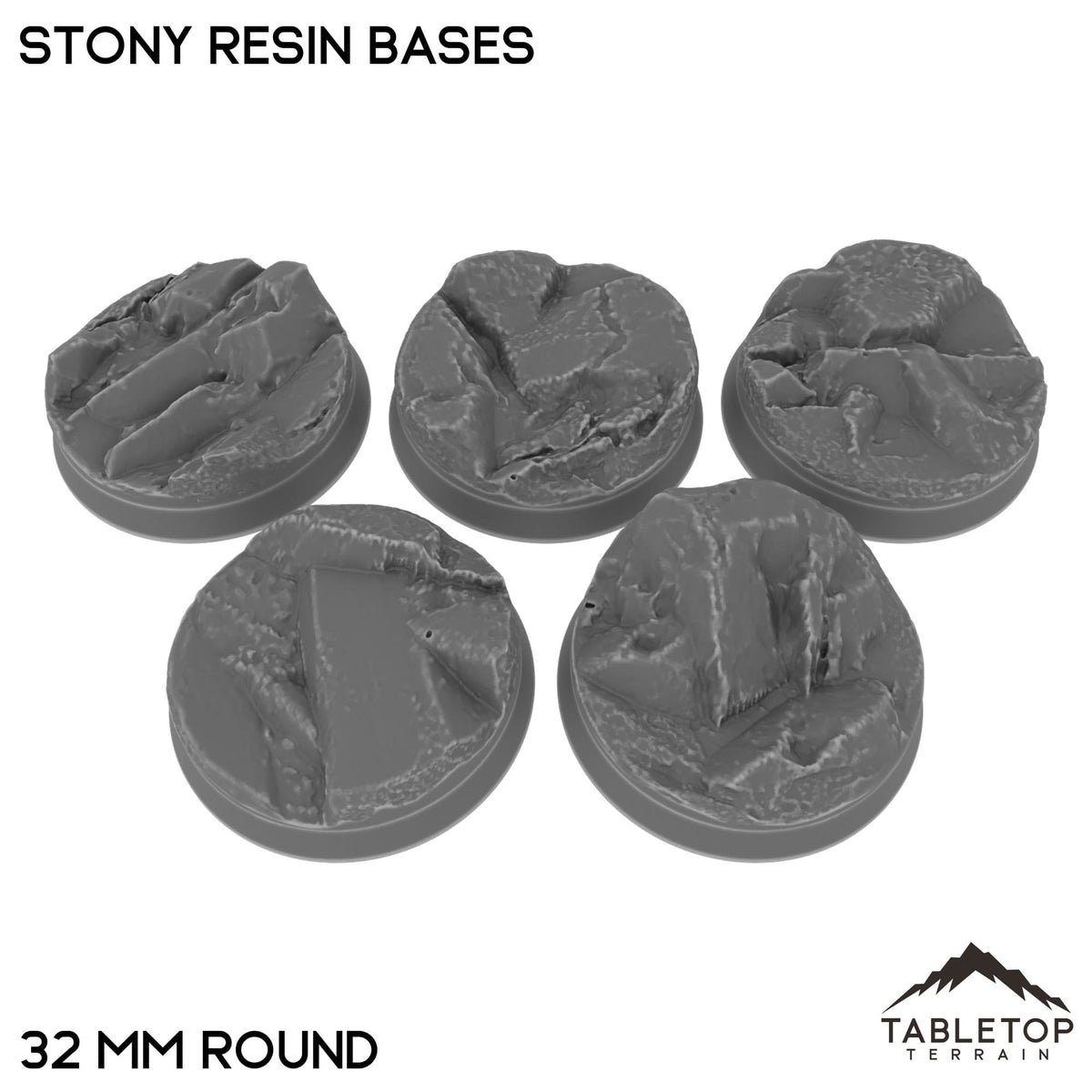 Tabletop Terrain Bases 32 mm / Single Stony Resin Bases