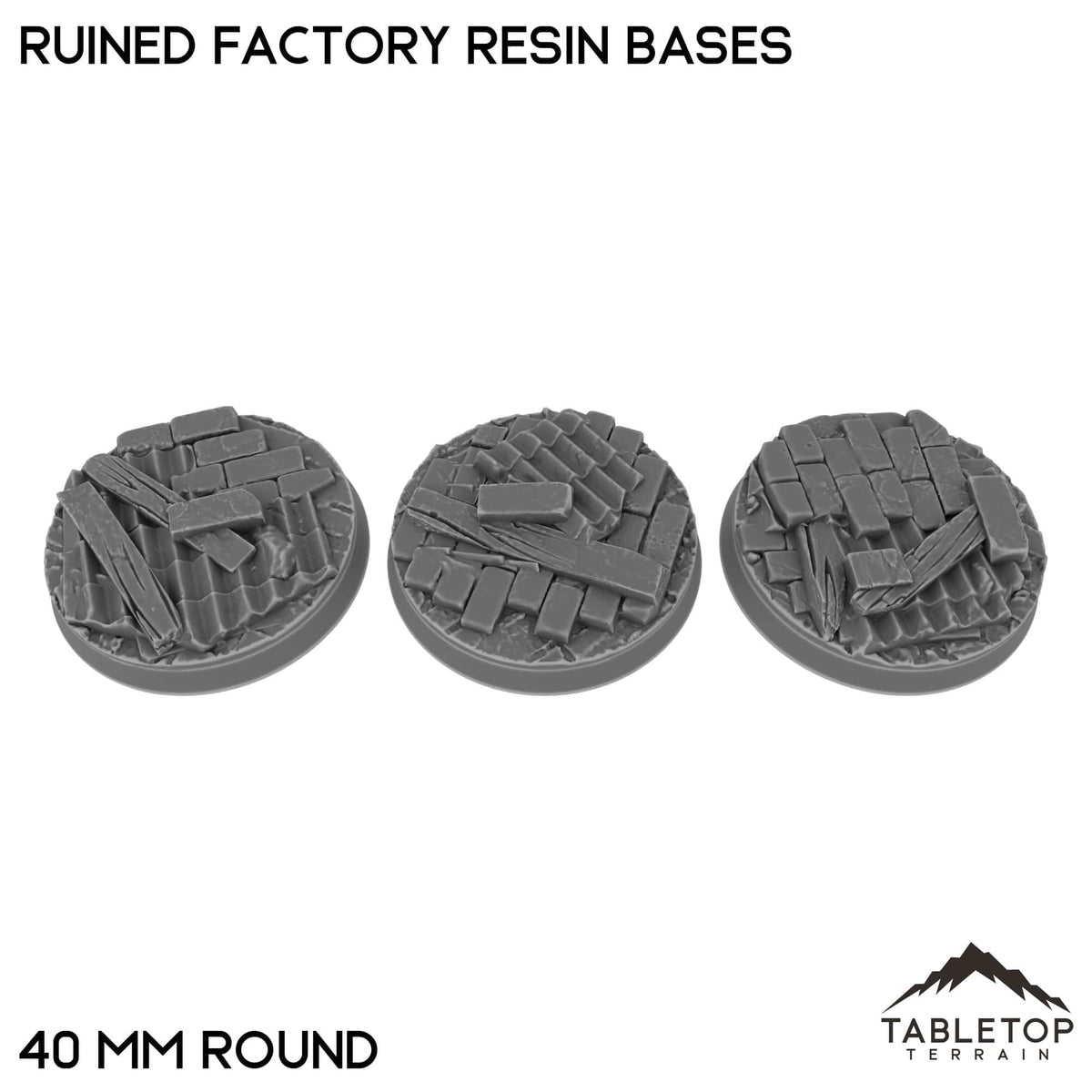 Tabletop Terrain Bases 40 mm / Single Ruined Factory Resin Bases