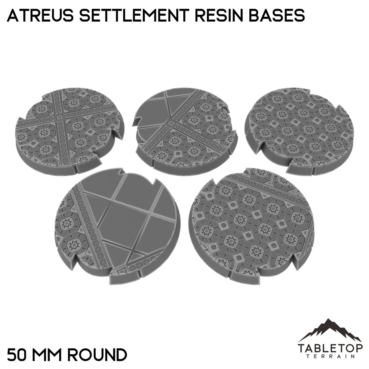 Tabletop Terrain Bases 50 mm / Single Atreus Settlement Resin Bases